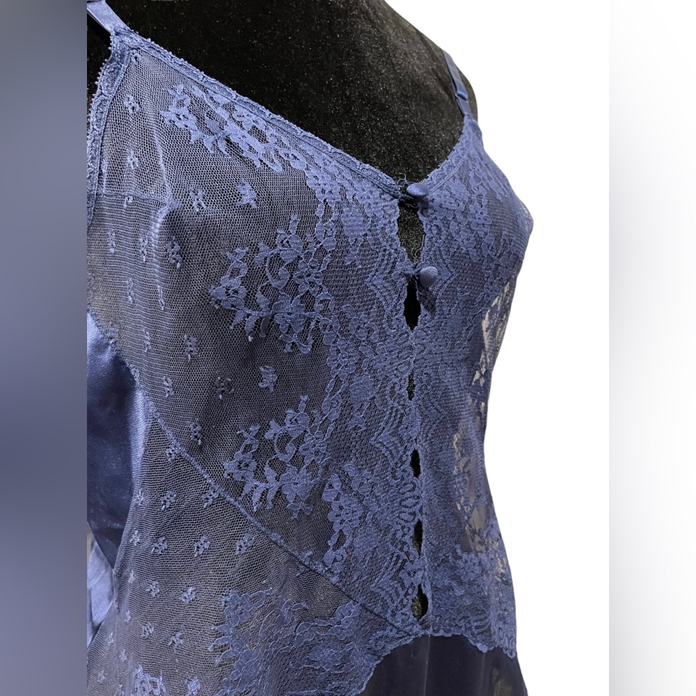 Vanity Fair Vintage Blue Sheer Floral Lace Lingerie Coquette Intimates Teddie - Picture 2 of 8